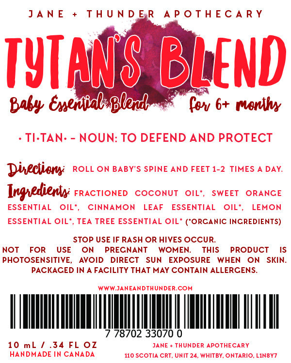 Organic Allergy Free Baby Safe essential oil blend - Tytan's Blend - Germ Fighting