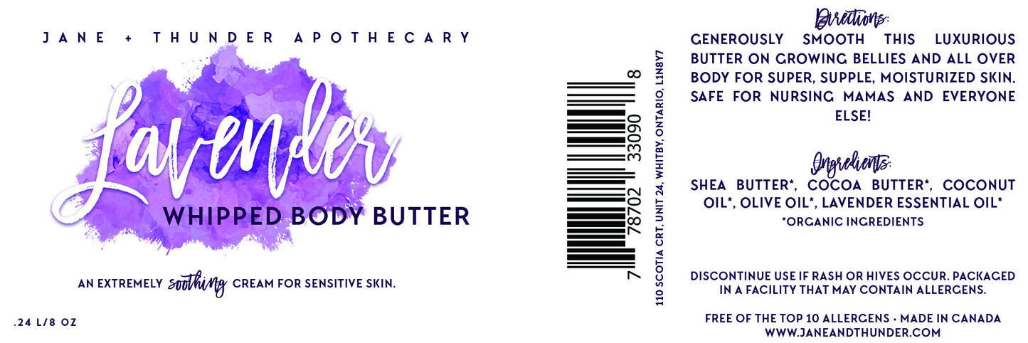 Organic Lavender Whipped Body Butter - Allergy Free, Mommy Safe and Baby safe