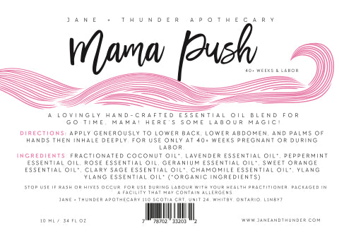 Mama Push | Organic, Allergy Free, Pregnancy Safe Mama Essential Oils | Jane and Thunder Apothecary